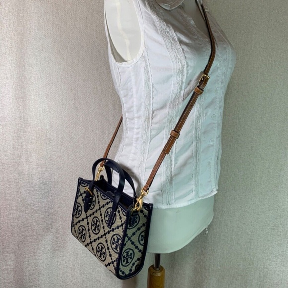 Tory Burch MINI Tory Navy T Monogram Jacquard Tote + Card Case - Picture 16 of 16